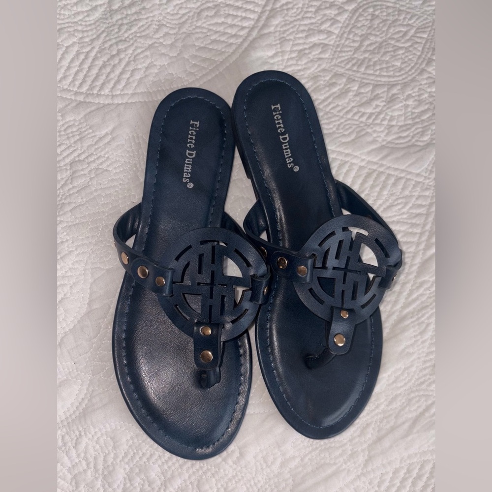 Pierre Dumas Navy Decorative Cutout Thong Sandals
